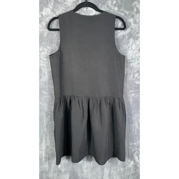 Banana Republic Embroidered Tencel Linen Mini Dress Black Shift Tassel Sz S $198 - Picture 6 of 10